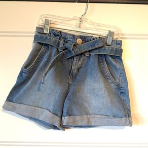 Paper bag jean shorts